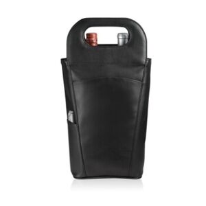 Black Vinyl Wine Tote with corkscrew wine bottle opener by LEEDS